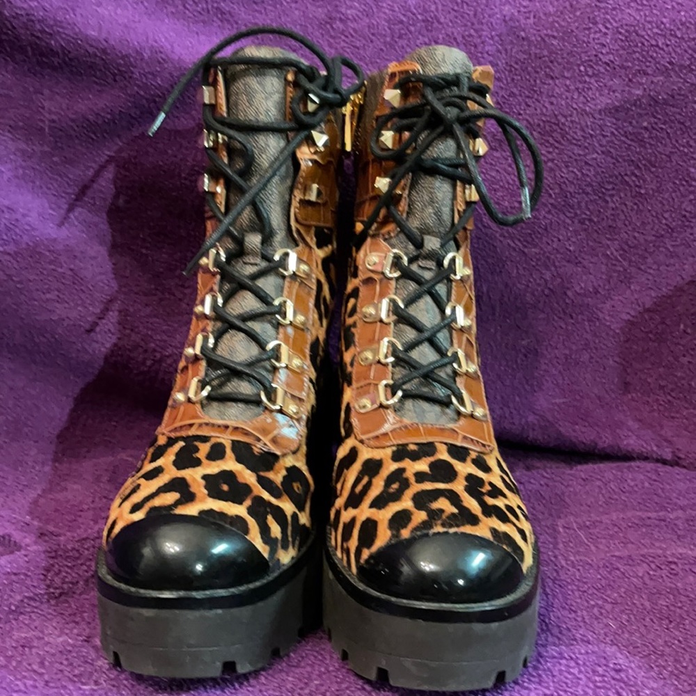 Michael Kors Kylie Lace Up Bootie Printed Haircalf